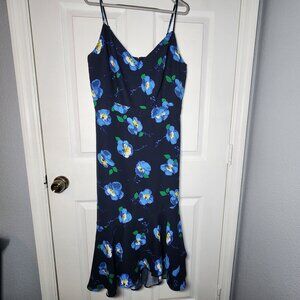 NWT–Banana Republic Black Blue Floral Ruffled Hem Dress - Size: 10 PRICE IS FIRM